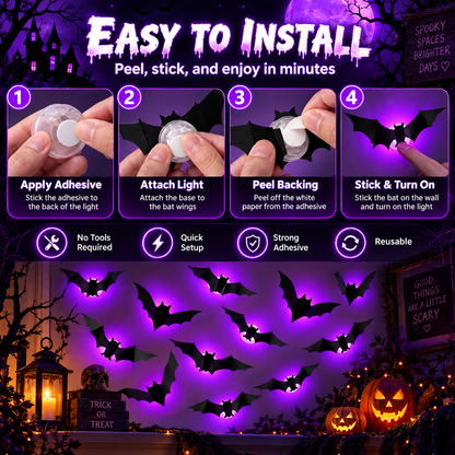Purple Glow 3D Bat Wall Decor – 36PCS Halloween Set 🦇