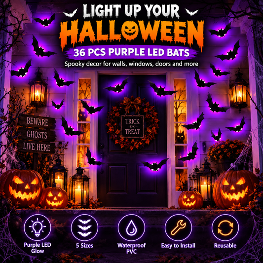 Purple Glow 3D Bat Wall Decor – 36PCS Halloween Set 🦇