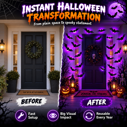 Purple Glow 3D Bat Wall Decor – 36PCS Halloween Set 🦇