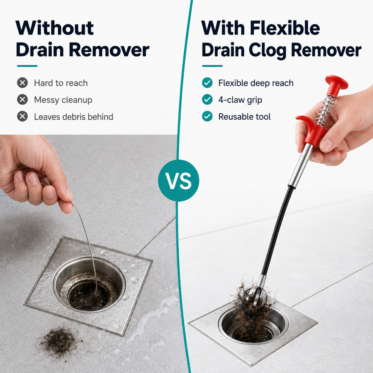 🚿 50% OFF 🛠️ Deep-Reach Drain Grabber – Pull Out Hidden Hair & Debris
