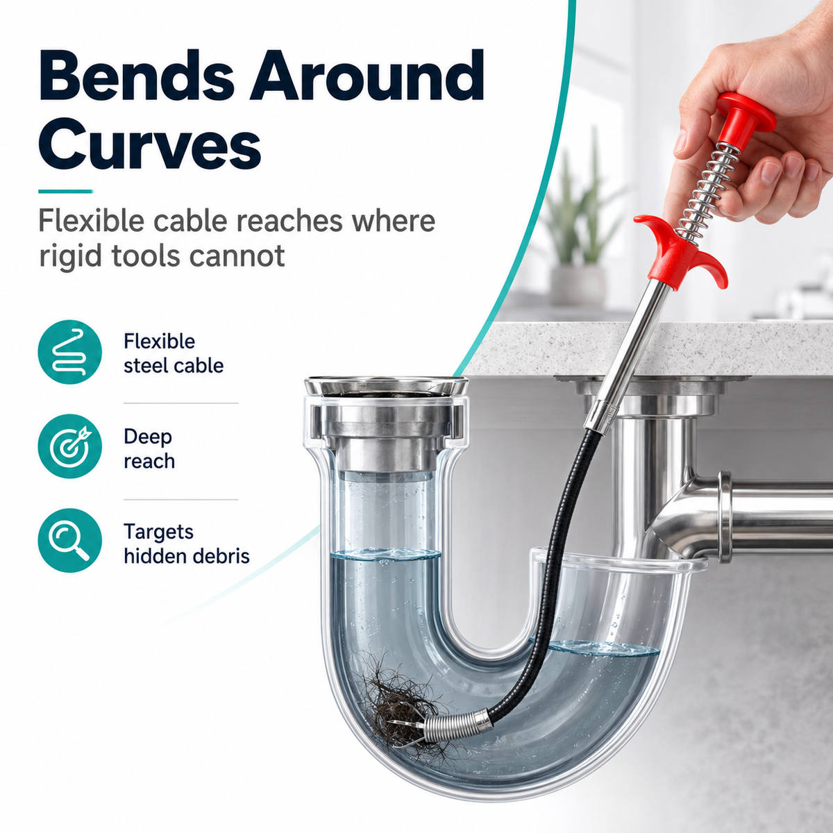 🚿 50% OFF 🛠️ Deep-Reach Drain Grabber – Pull Out Hidden Hair & Debris