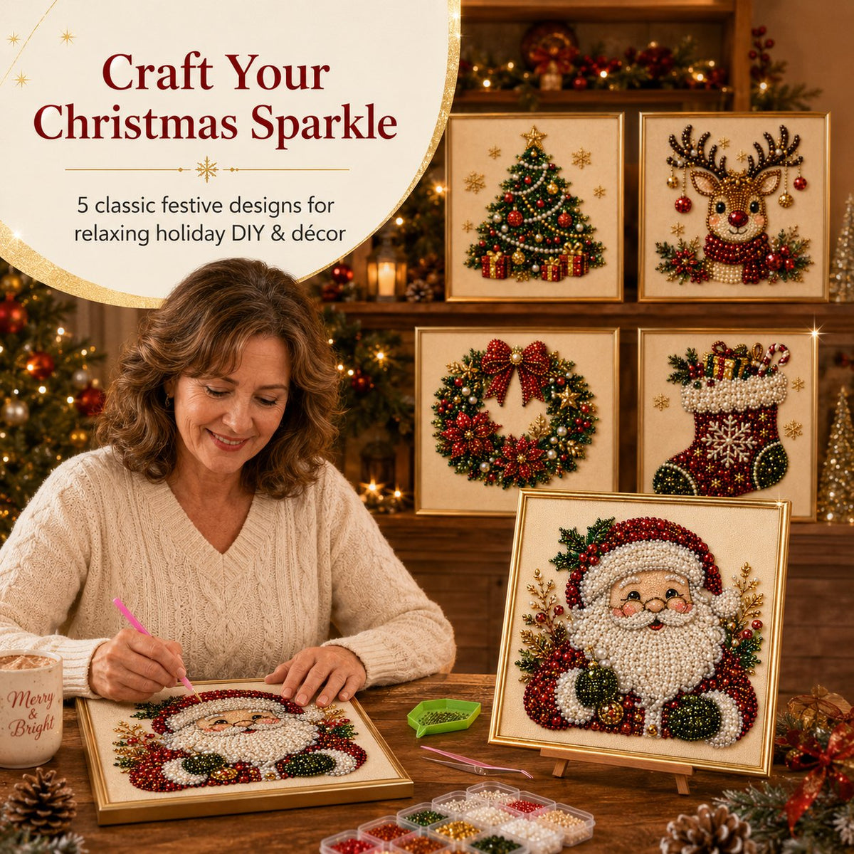 🎄✨ DIY 3D Christmas Pearl Art Kit – Sparkling Holiday Decor