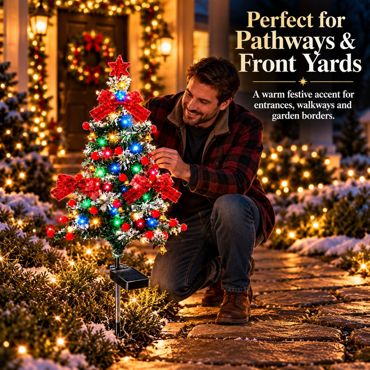 🎄✨ Solar Cedar Christmas Tree Lights – Magical Outdoor Holiday Decor