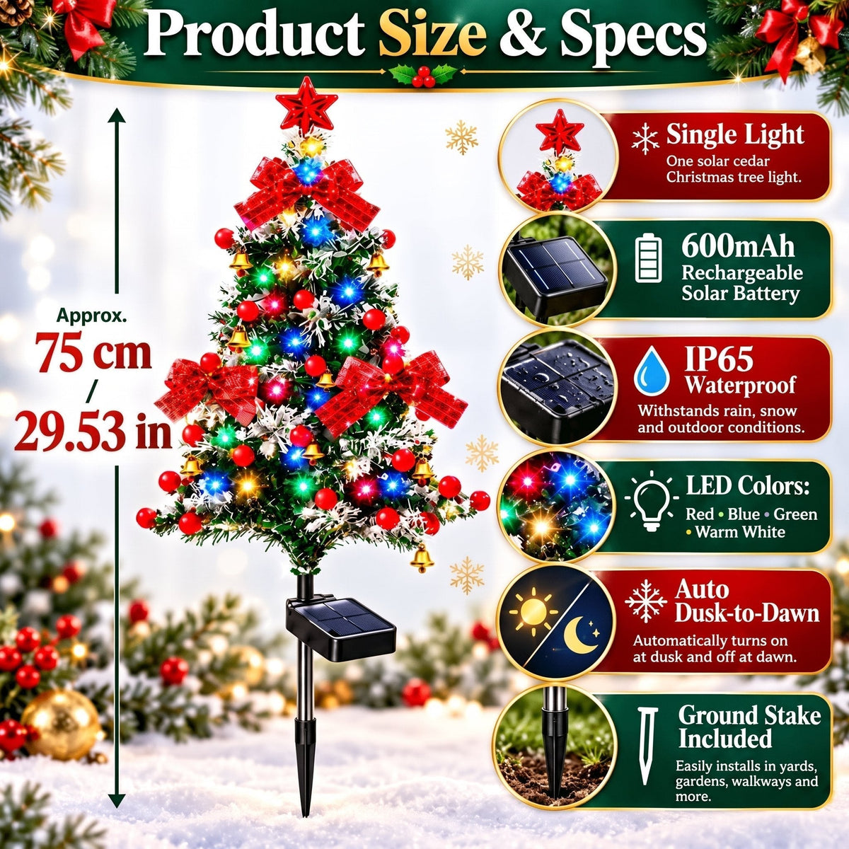 🎄✨ Solar Cedar Christmas Tree Lights – Magical Outdoor Holiday Decor