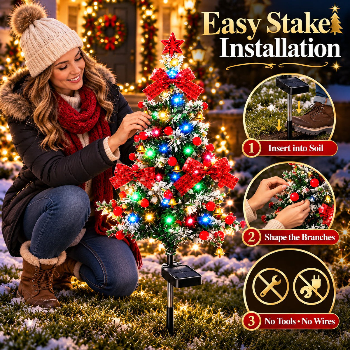 🎄✨ Solar Cedar Christmas Tree Lights – Magical Outdoor Holiday Decor