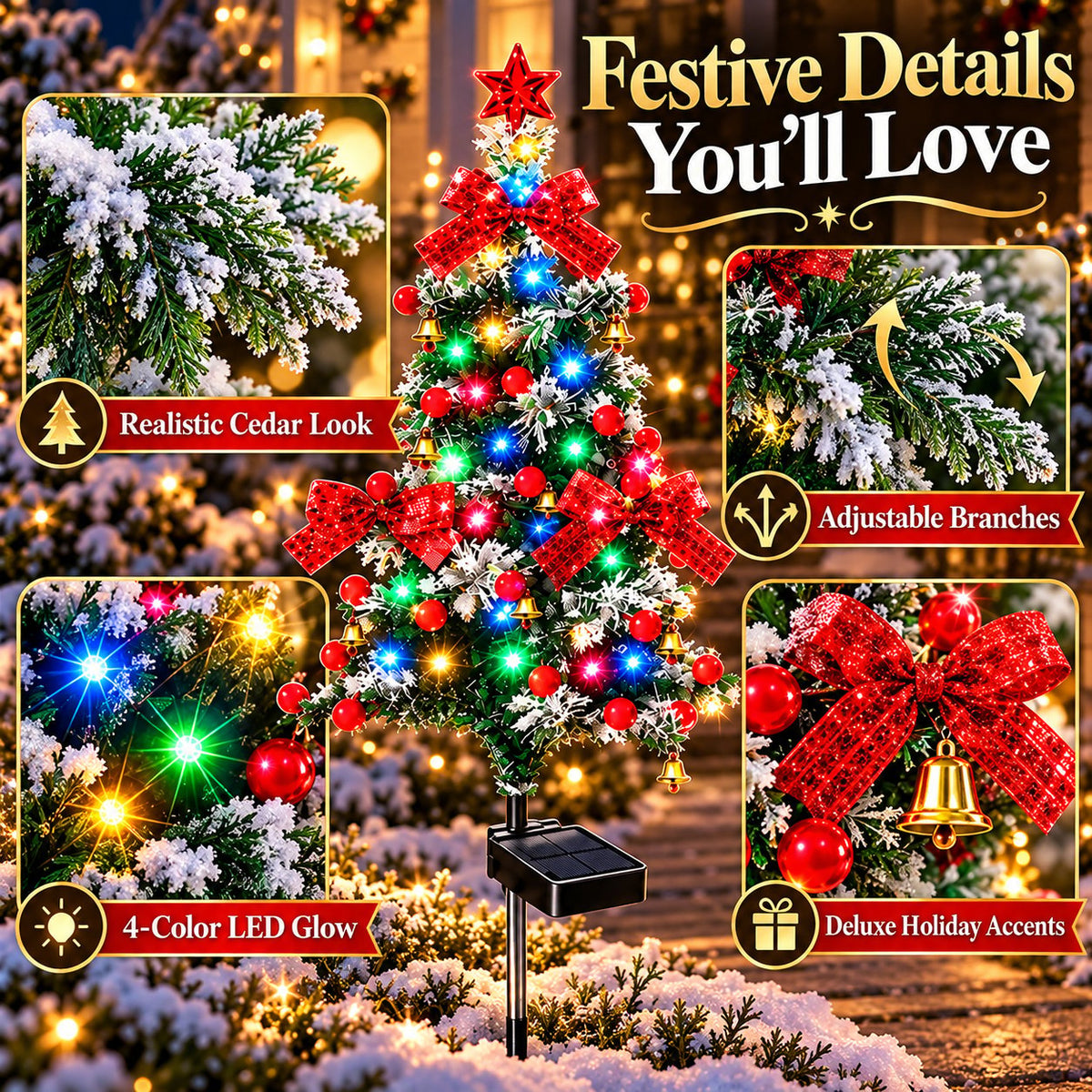 🎄✨ Solar Cedar Christmas Tree Lights – Magical Outdoor Holiday Decor