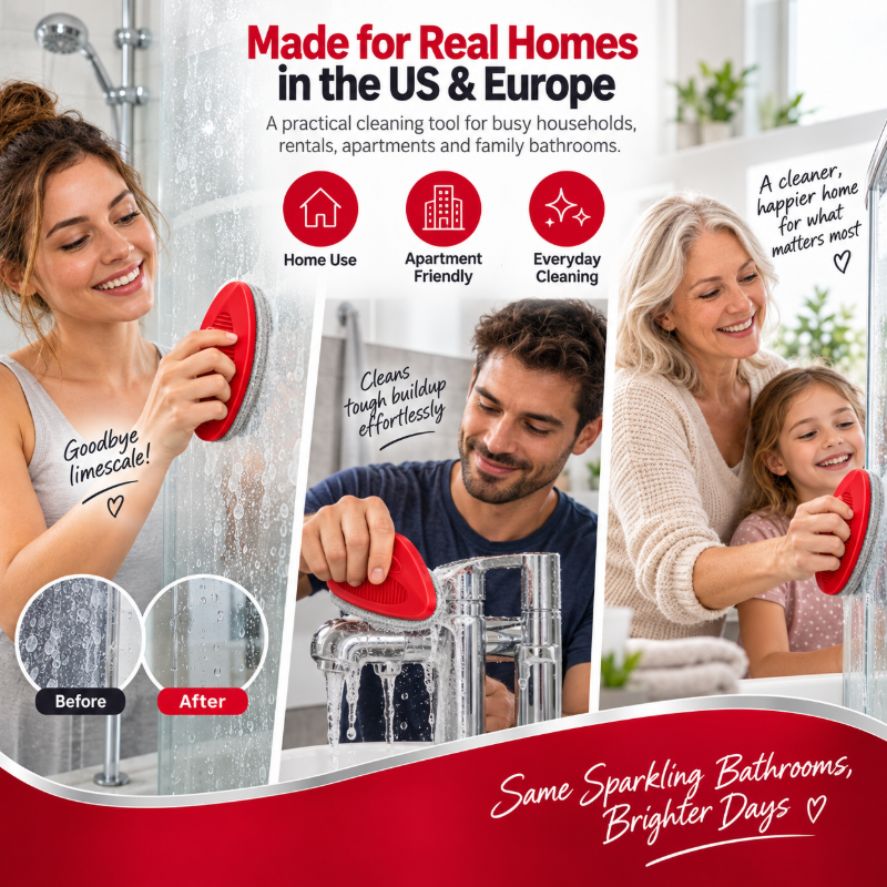 💦 Hard Water Stain Remover Brush for Showers & Tiles